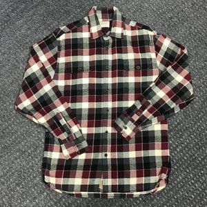 JACHS Men's Plaid Heavy Flannel Button Down Shirt (Black/Burgundy/Cream, Size M)